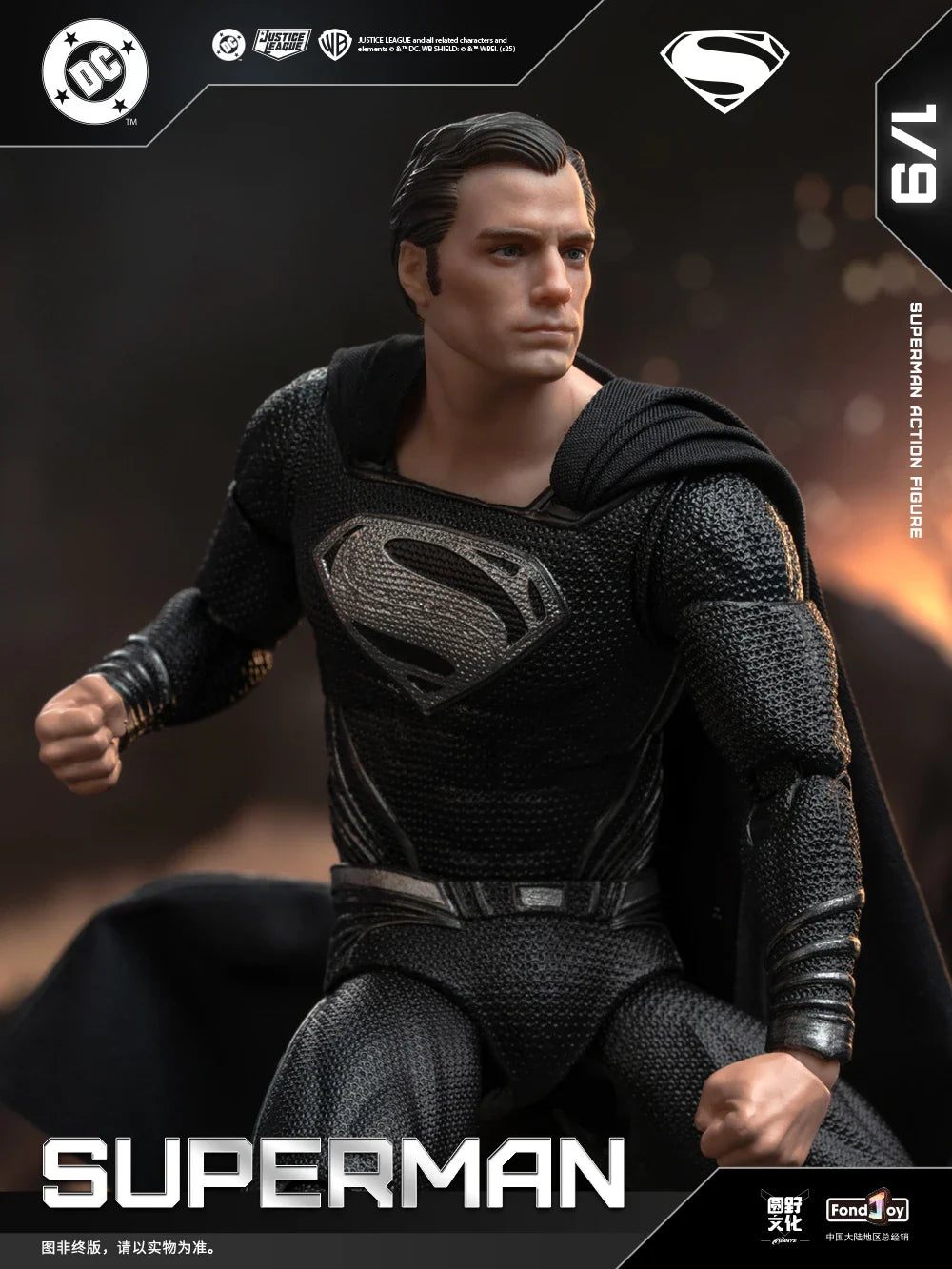 Genuine FondJoy Black Superman 2.0 Action Figure DC Zack Snyder'S Justice League Figures 1/9 Super Man PVC Model Doll Toy Kid