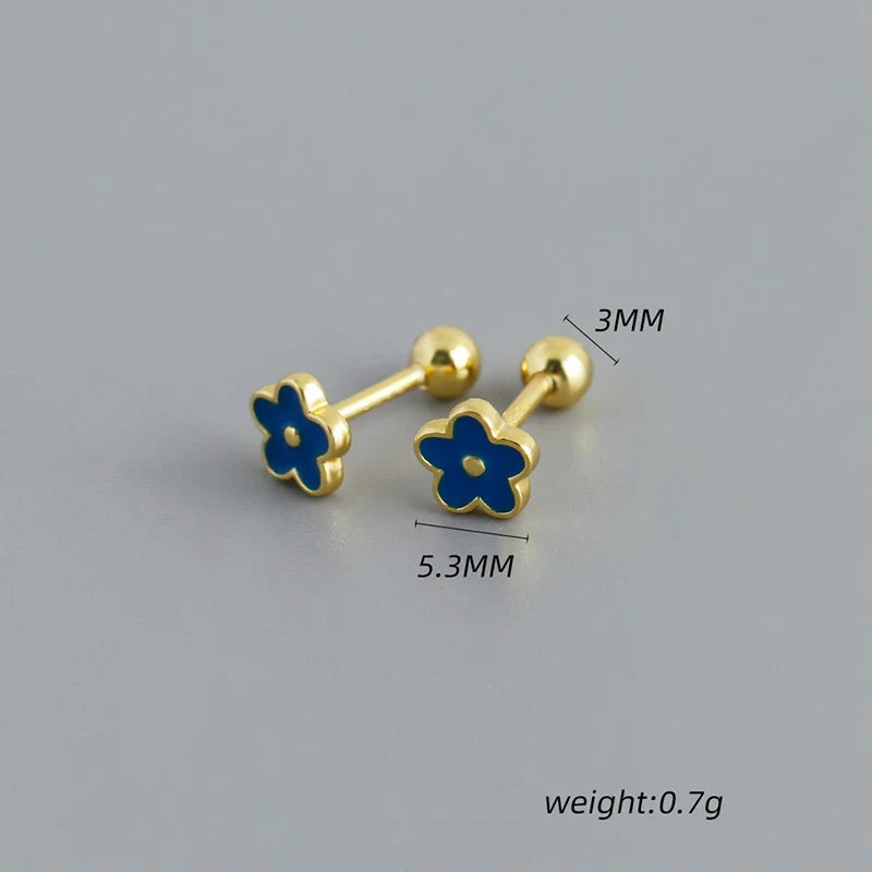 WANTME 925 Sterling Silver Romantic White Enamel Flower Screw Bead Stud Earrings for Women Fashion Simple Piercing Jewelry Gift