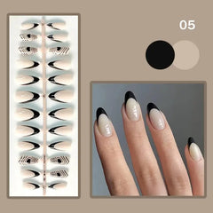 24pcs Gold Sun/Moon/Star Nude Press On Fake Nails Tips Without Glue Butterfly Abstract Women Design False Nails Manicure