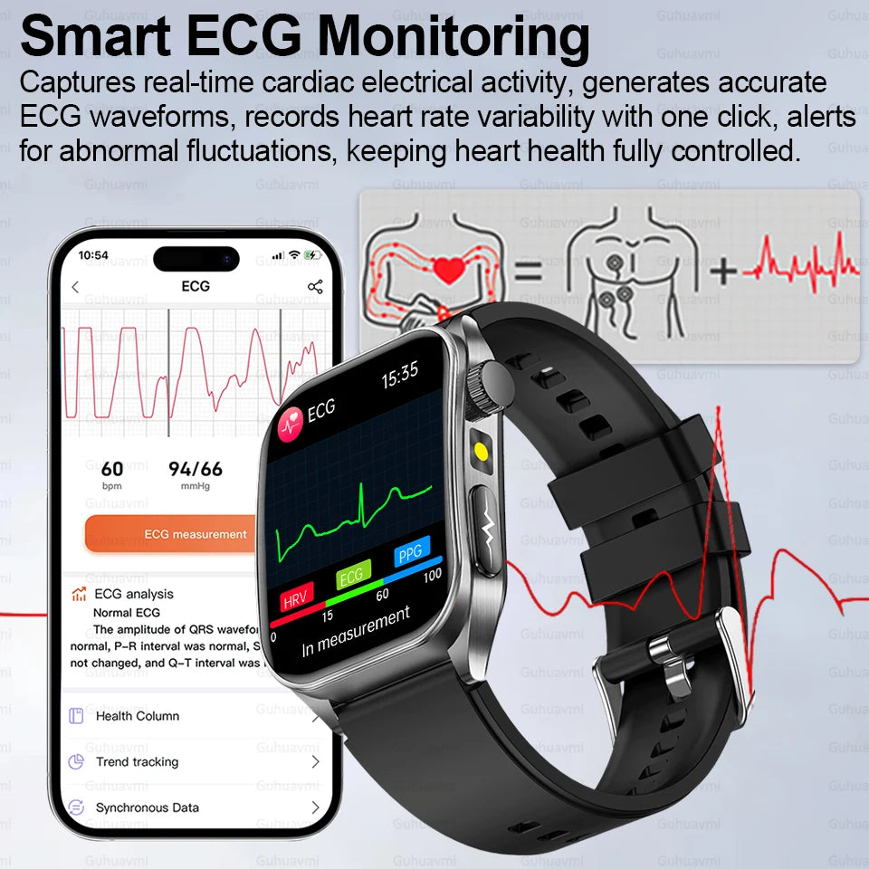 2025 New Blood Pressure 650nm Laser Therapy Diagnosis Smartwatches Men Women Clock Uric Acid Lipid  Heart rate Smart Watch IOS