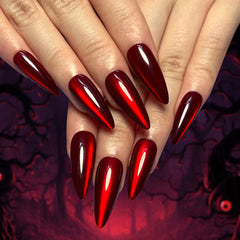 Sparkling Red Cat Eye Solid Color Fake Nail Halloween Fashion Detachable Finished