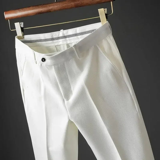 Slim Fit 9 Cropped Male Suit Trousers White Men's Summer Pants Tressed Luxury