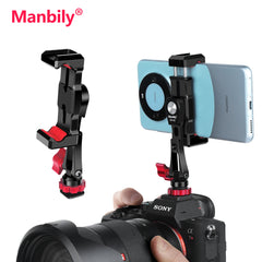 Manbily Metal Phone Holder Clamp with Hot Shoe 360° Rotatable Tripod Adapter