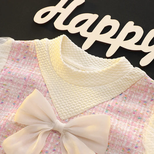 Elegant Children's Dresses For Girls Fashion Bow Long Sleeve Princess Kids