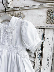 Kids Spanish Dress Girls Hand Made Smocking White Dress Baby Smocked