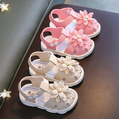 Sandals Kids Sweet Princess Fashion Covered Toes Soft Non-slip Pink Flower