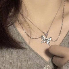 Kpop Y2K Aesthetic Butterfly Pendant Necklace for Women Hip Hop Vintage Double