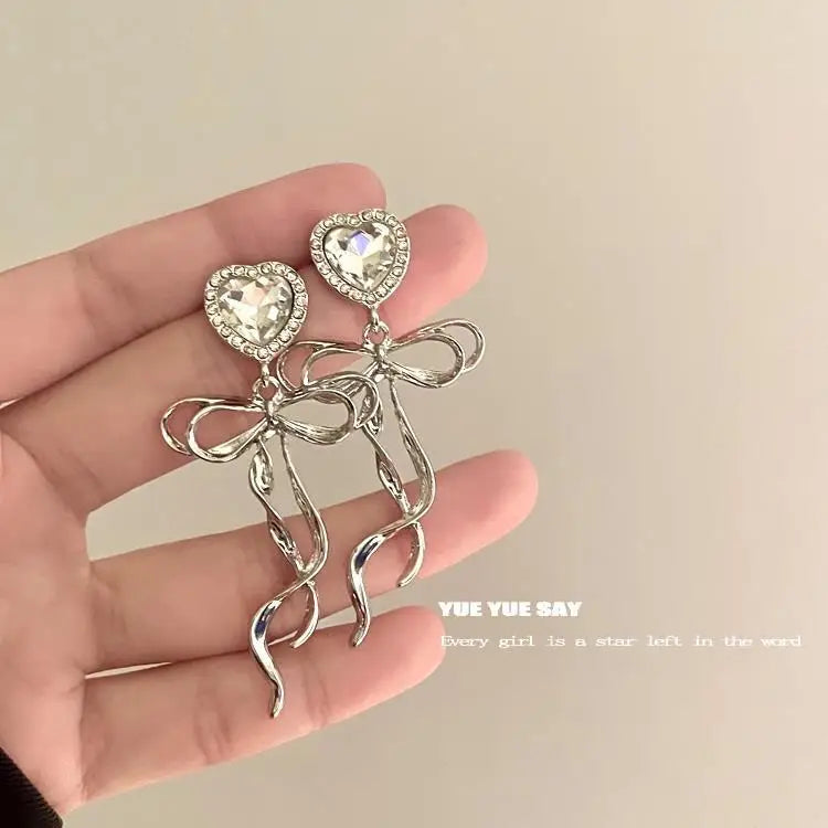 Kiss Jewelry Sweet Heart Rhinestone Butterfly Shape Dangle Earrings for Women Silver Color Korean Fashion Y2K Piercing Earring