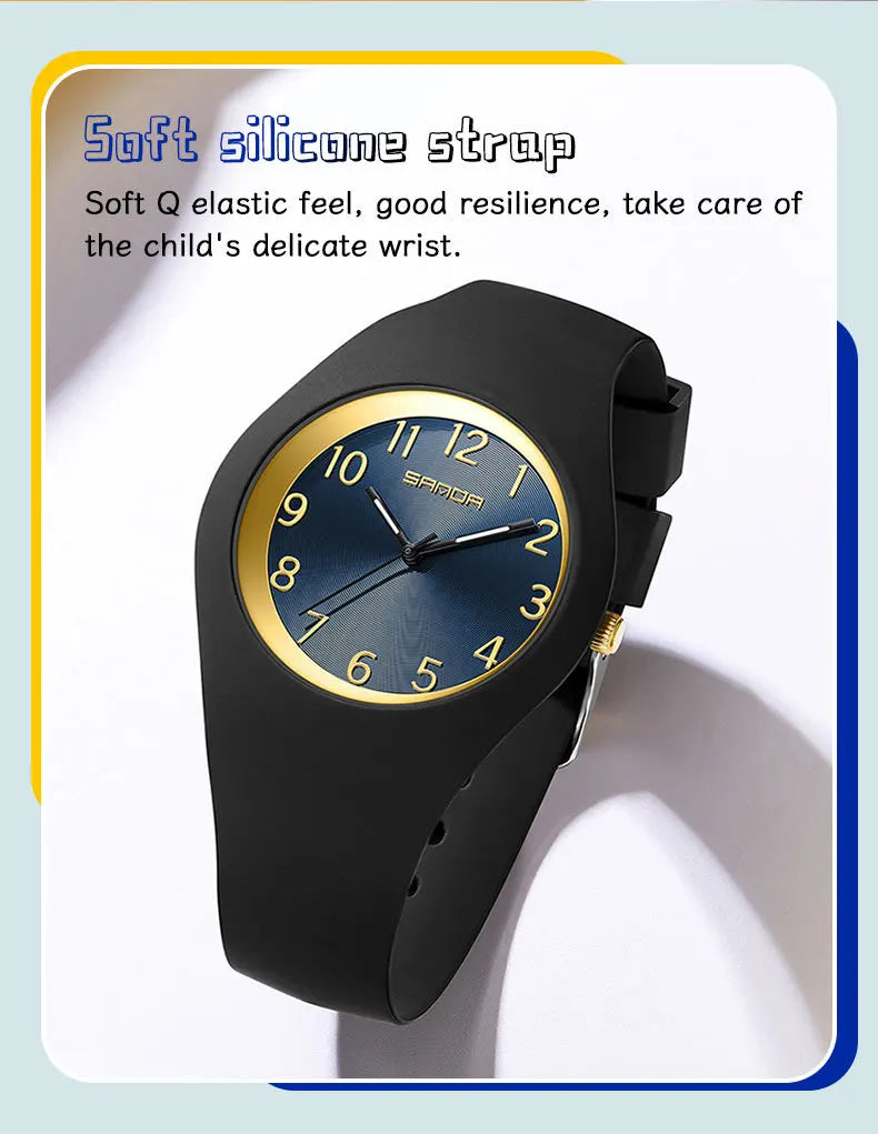 SANDA 6186 Simple Luxury Student Quartz Watch Clock Gift Outdoor Light Silicone Strap Wristwatch for Boy and Girl