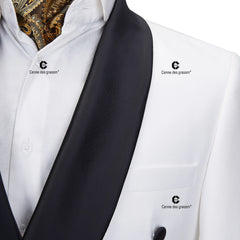 Cenne Des Graoom Men's Suit For Wedding Grooms White Tuxedo Black Shawl Lapel