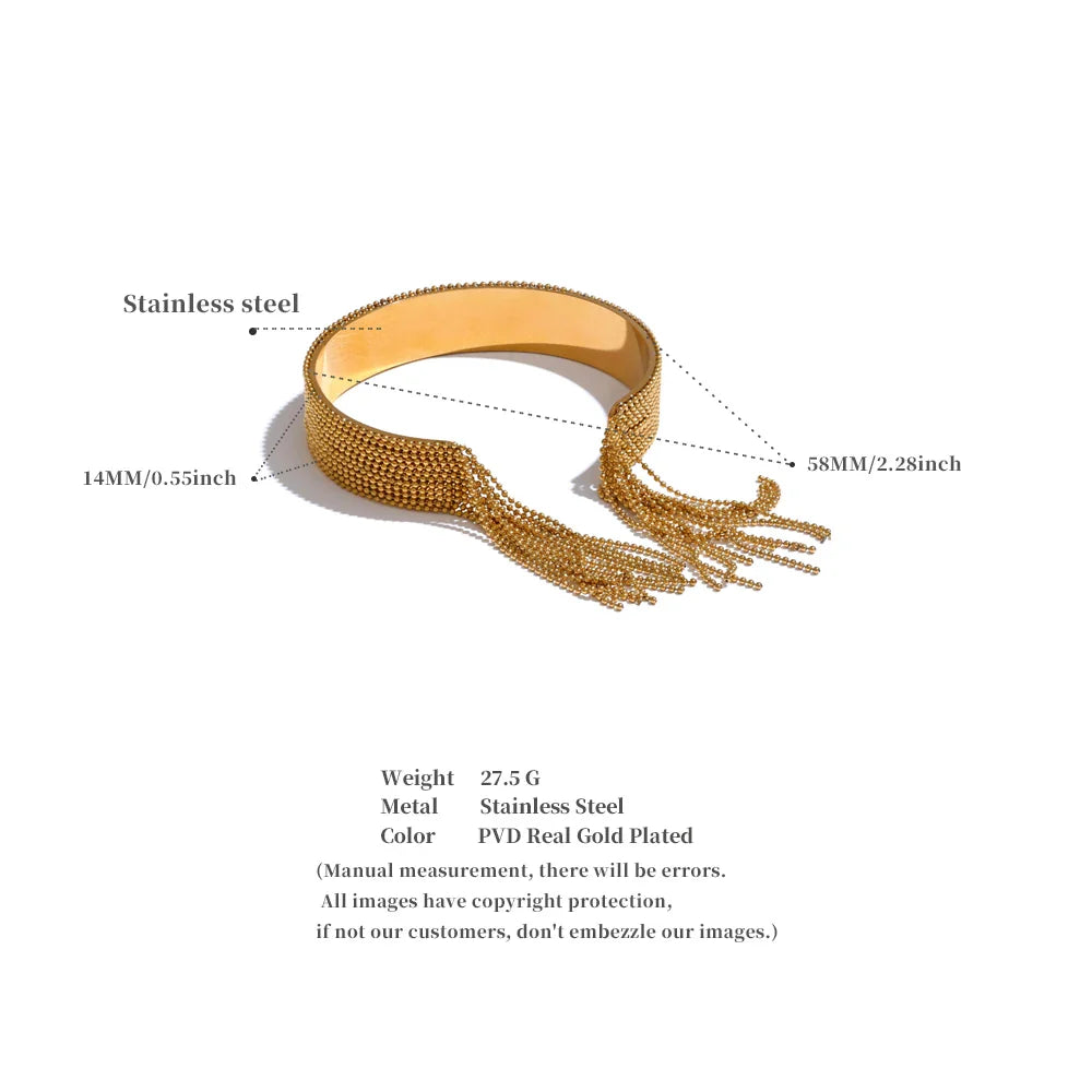 Yhpup Hot Style Stainless Steel Chain Tassel Cuff  Bracelet Bangle 18K Gold Color Plated Personality Fashion Charm Jewelry