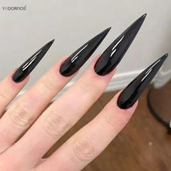 Black Fake Nails Long Stiletto Press on Nails Women Girls Halloween Party Charms