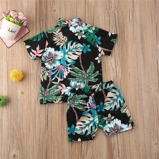 1-5years Baby Boys Summer Clothes Set Short Sleeve Turn-Down Collar Shirt Elastic Waistband Shorts Kids Boys 2pcs Outfits