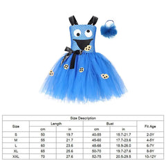 Halloween Cookie Monster Costume For Girl Lace Dress Festive Kid Up Sling Bow