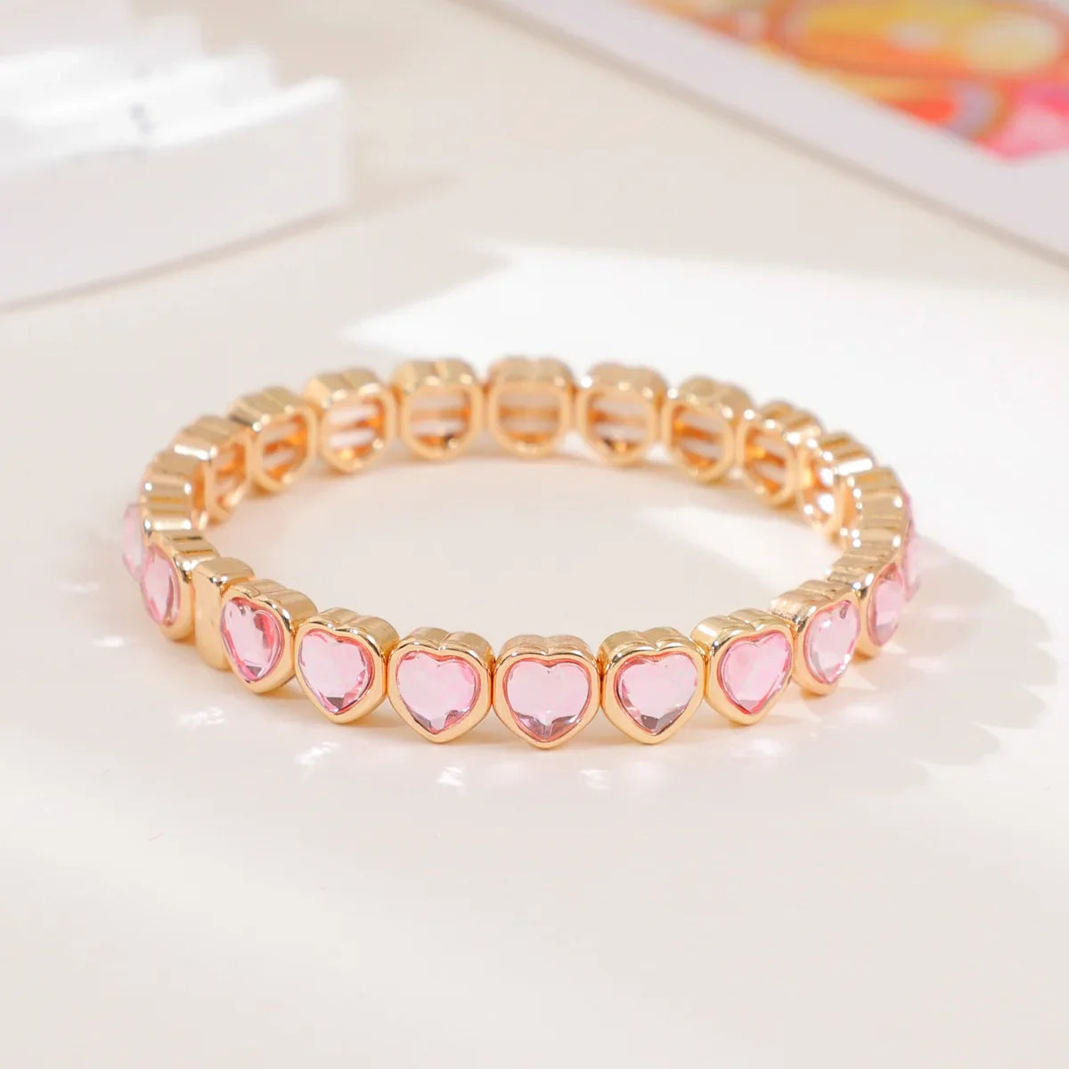 Gold Color Love Heart Bracelet For Women Rhinestone Peach Elastic Bangle Hand Hoop Women Delicate Summer Jewelry Accessory