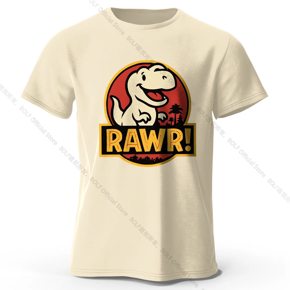 Men's Rawr Printed T-Shirt 100% Cotton Oversized Dinosaur Graphic Tees for Women Summer Tops Kawaii Streetwear