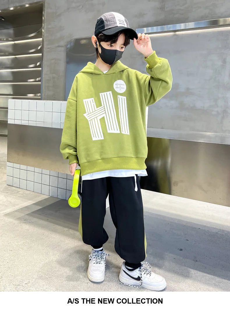 Children Boy Hooded Clothes Set Letter Printed Hoodies Sweatshirts Top and Pants 2 Pieces Suit Teenage Girls Tracksuits