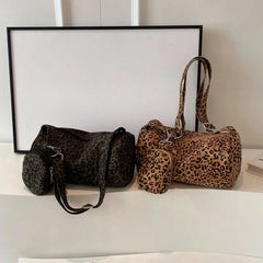 Korean Version Niche Leopard Print Canvas Armpit Bag for Women