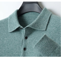 Merino Wool Hot Cardigans Men Lapel Pullover Long Sleeve POLO Neck Sweaters