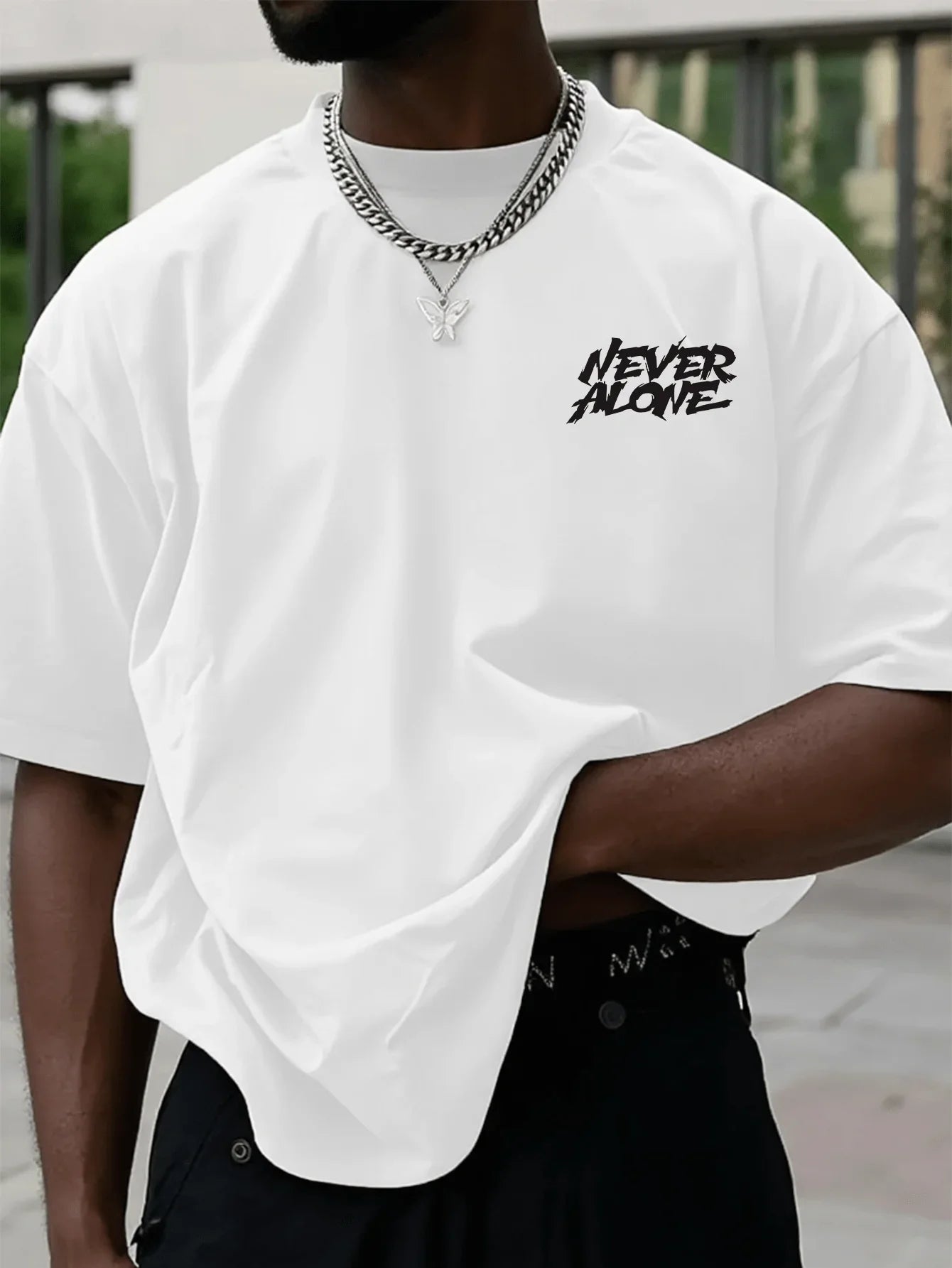 Men's Motivational Never Alone Boxing Graphic T-Shirt Soft Breathable Fabric Regular Fit Casual Tee Inspirational Quote EST