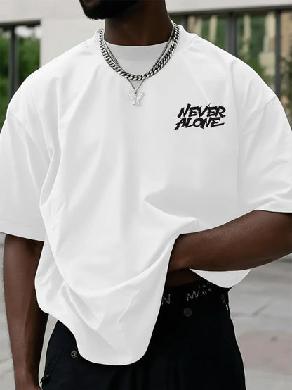 Men's Motivational Never Alone Boxing Graphic T-Shirt Soft Breathable Fabric Regular Fit Casual Tee Inspirational Quote EST