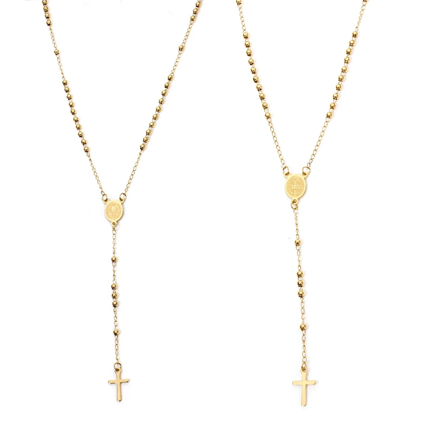 1 Piece Religious 304 Stainless Steel Prayer Beads Rosary Necklace Cross Pendant For Women Jewelry Gifts 52cm(20.5") long