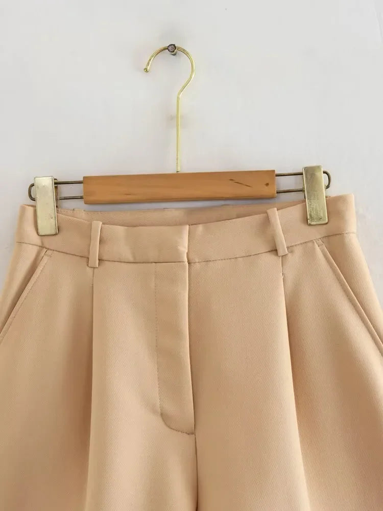 HXAO Female Shorts Black Pink Shorts Woman Summer 2024 Pleated Baggy White Shorts For Women Casual High Waist Short Pants