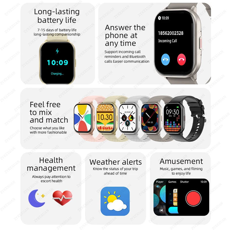 2026 New Lady fashion Smart Watch Men Women Heart Rate Blood Pressure Fitness Tracker Bluetooth Call Smartwatch Man For Android