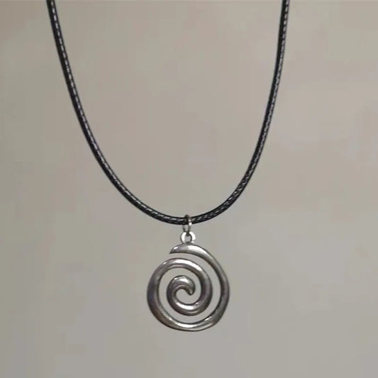 Y2K Spiral Vortex Pendant Necklace for Women Men Vintage Hand-woven Leather Rope Chain Necklace Grunge Jewelry Accessories