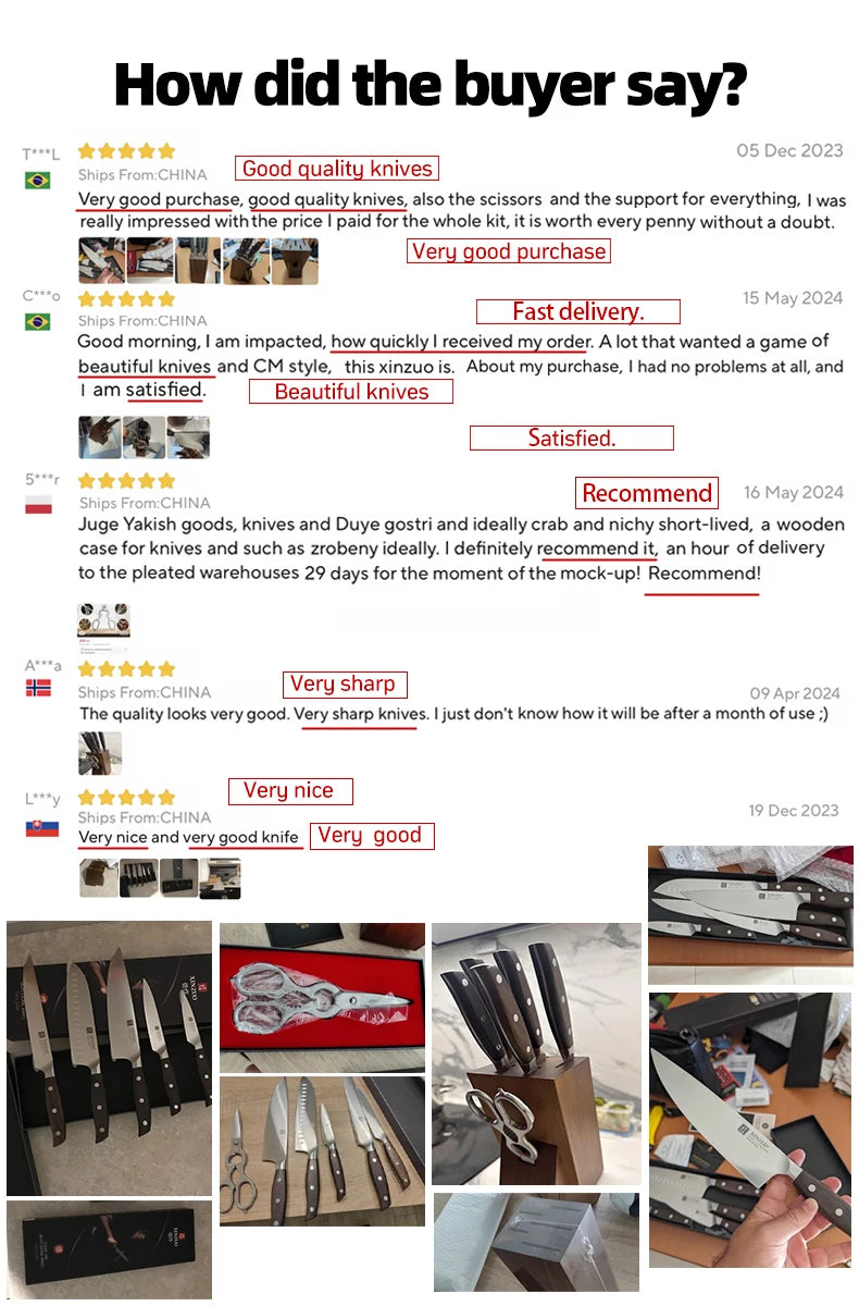 Professional Full 7 PCS Knife Set German 1.4116 Stainless Steel Kitchen Knives Sets