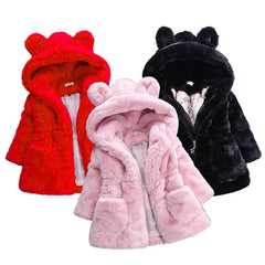 Baby Girls Warm Winter Coats Thick Faux Fur Fashion Kids Hooded Jacket Coat