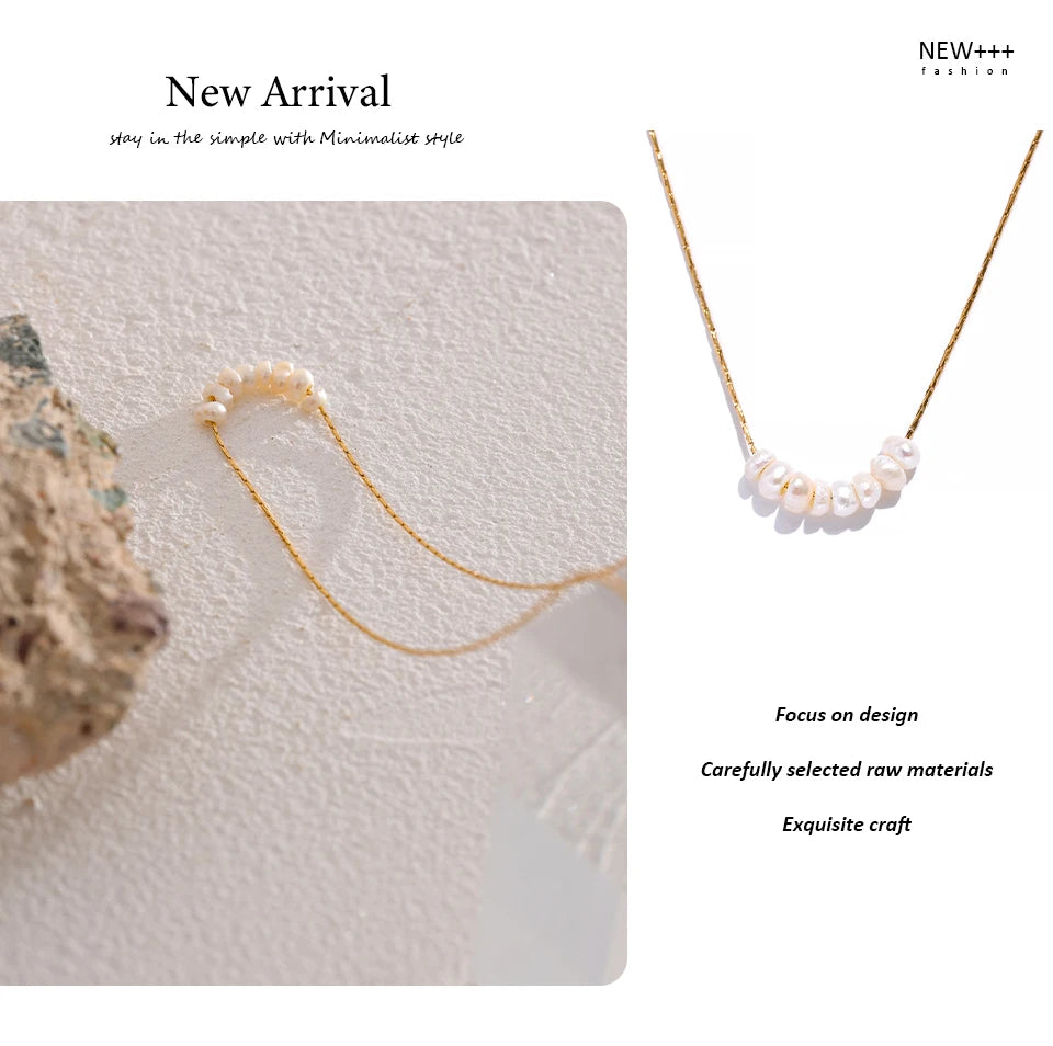 Tarnish Free Natural Pearl Beads Chic Exquisite Necklace Thin Chain Stainless
