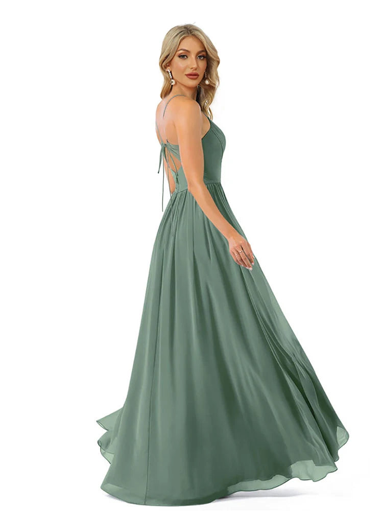 Homecoming Dresses: Green Chiffon Evening Dress Long Bridesmaid Party Dress