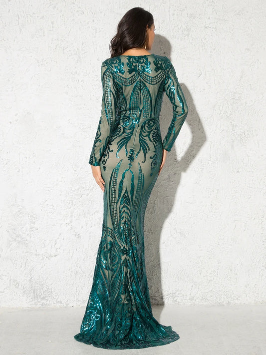 Homecoming Dresses: Stretch Sequined Evening Dress Modest Elegant Prom Gown