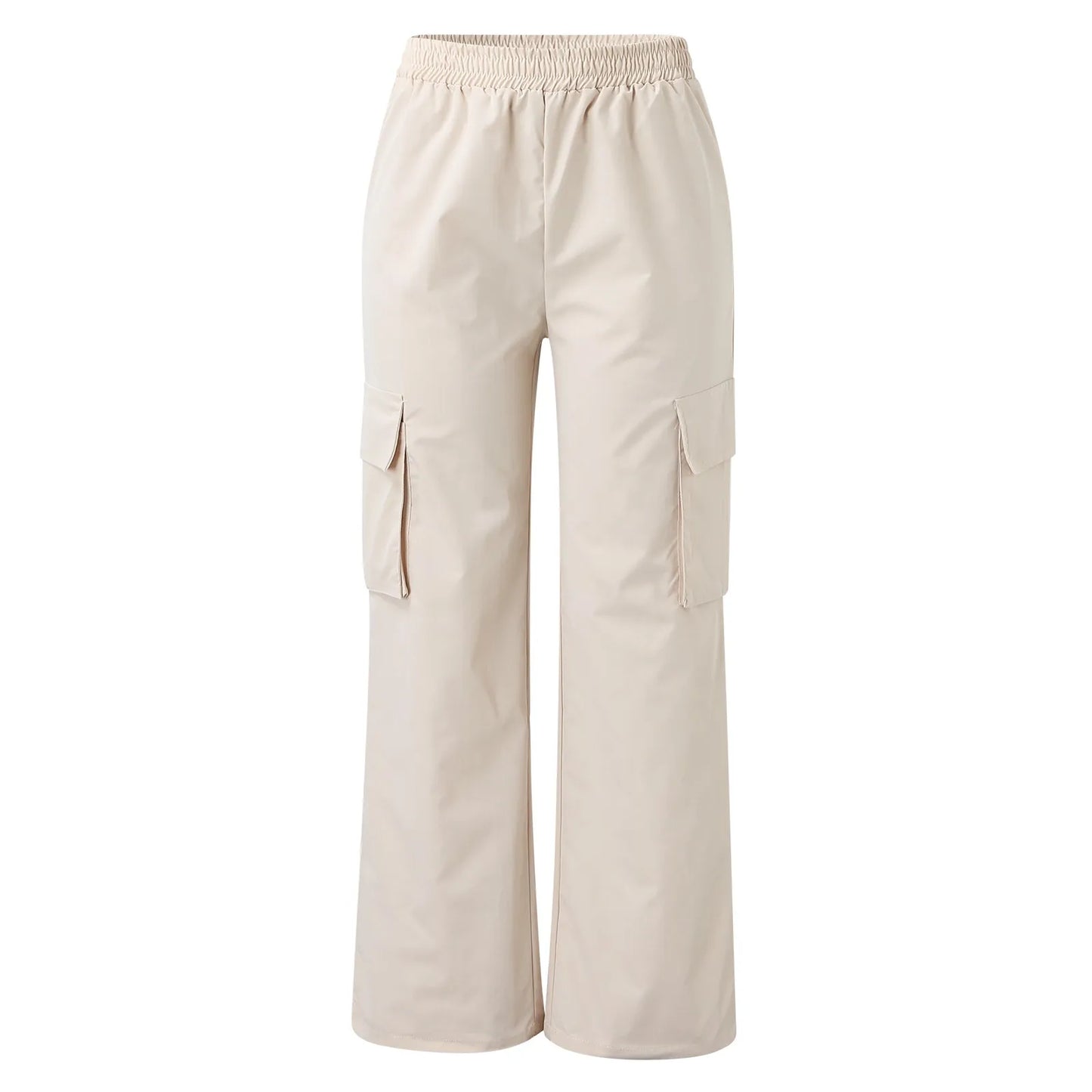 Womens Cargo Pants Elastic High Waist Wide Leg Trousers Straight Leg Joggers