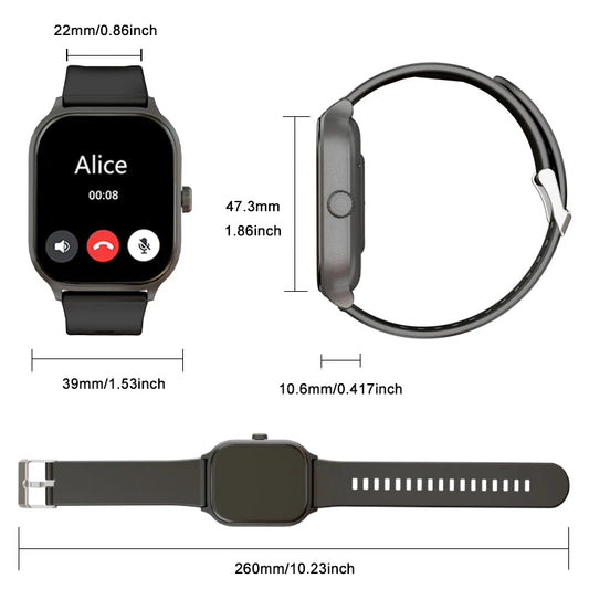 Smart watch, wireless calling/dial, multi-Sport mode, calling reminder and rejection, SMS reminder, for iPhone/Android