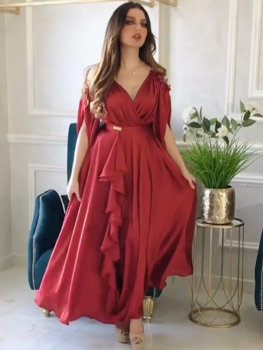Evening Dresses V-Neck A-LINE Long Sleeved Floor-Length Chiffon