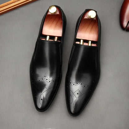 HKDQ  Formal Cow Leather Men Casual Shoes Brand Mens Loafers Dress Shoes Genuine Leather Pointed Tip Slip On Wedding Oxford Shoe
