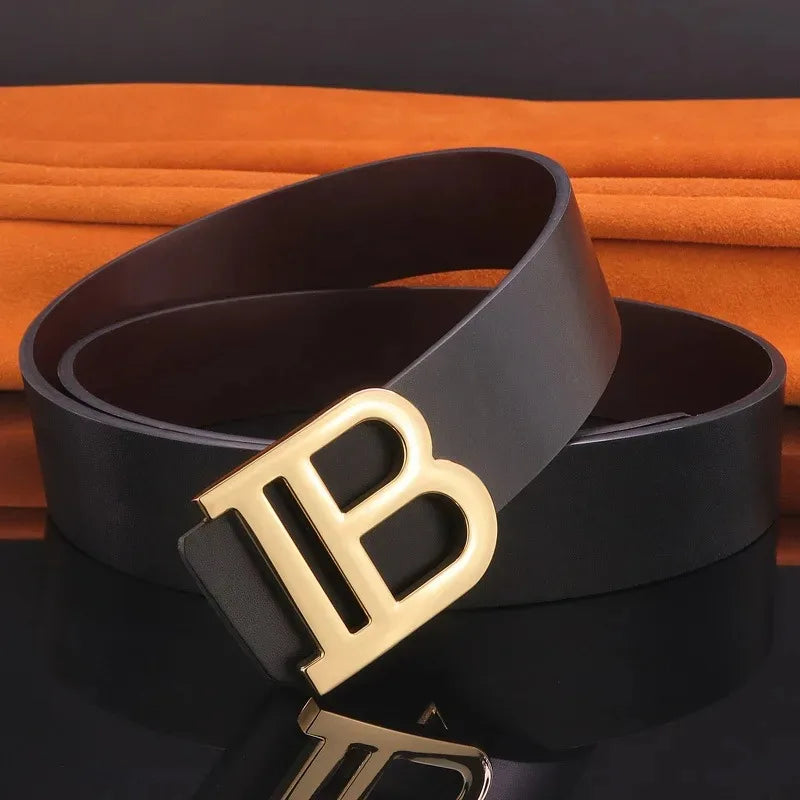 Men's Leather Alloy Buckle Belt 3.7cm Business and Leisure Dual-use High-end Designer Durable Belt