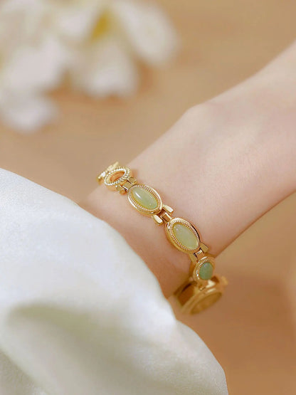 UTHAI Women's Watch Ladies Bracelet Luxury Brand Waterproof Retro Natural Dongling Stone Hotan Jade Advanced Chain Watches Gift