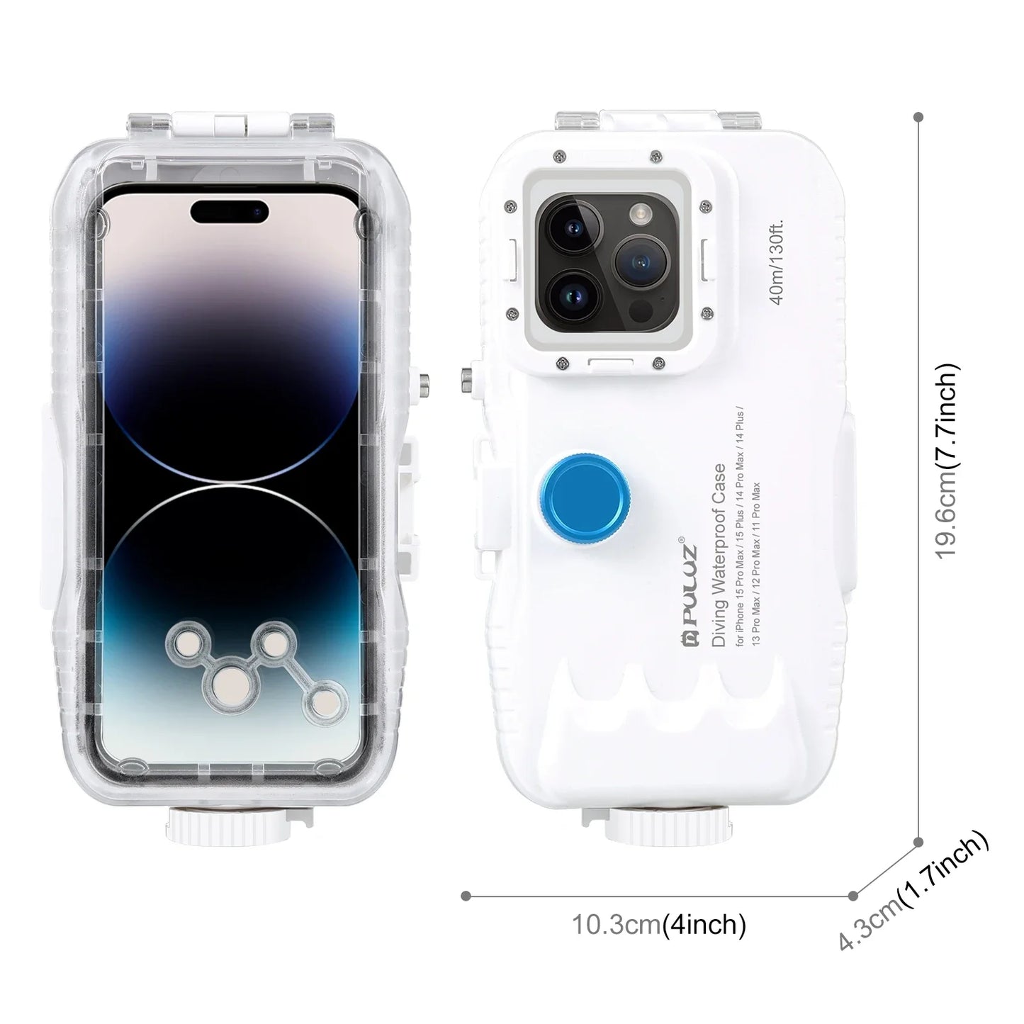 PULUZ 40m/130ft Waterproof Diving Case for iPhone 16 15 14 13 12 11 Pro Max Plus Photo Video Taking Underwater Housing Cover