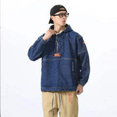 spring hooded sports casual sweater 100% cotton loose denim jacket