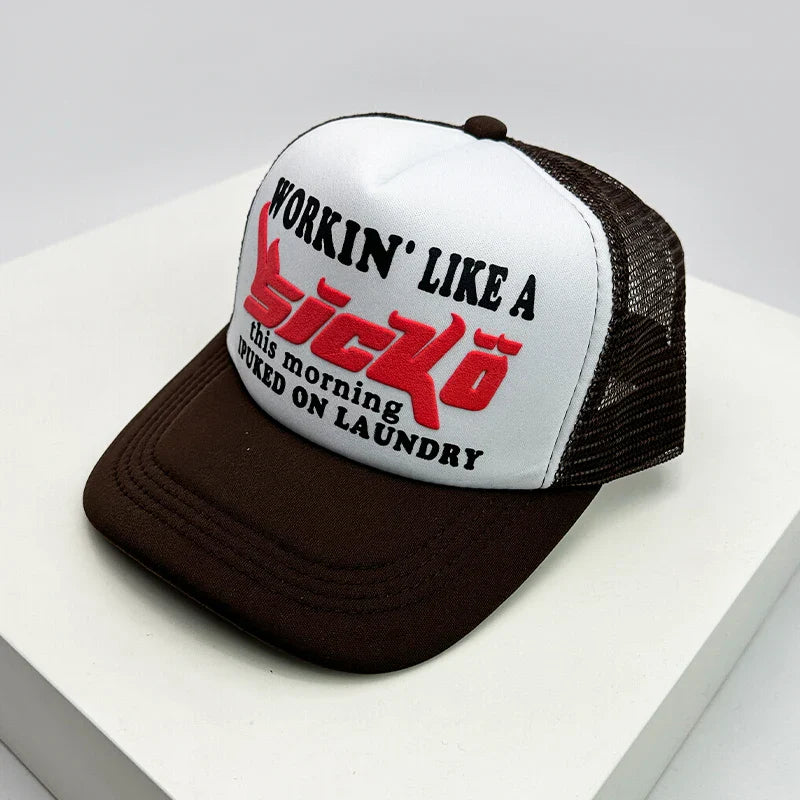 New American Style Men Women Cruise Printed Anime Letter Half Mesh Caps Sunshade Breathable Baseball Hats Versatile Fashion Cute