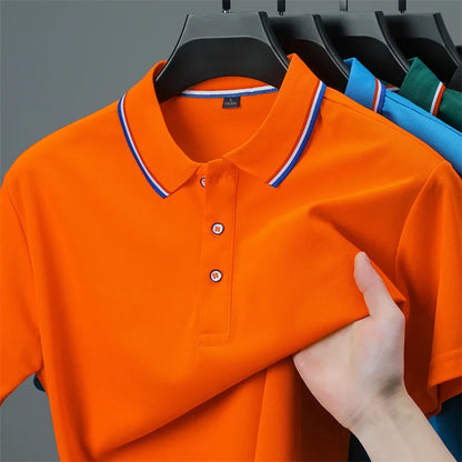 2025 New Men's Casual Solid Color Short Sleeved Polo Shirt Summer Fashionable and Comfortable Versatile Top