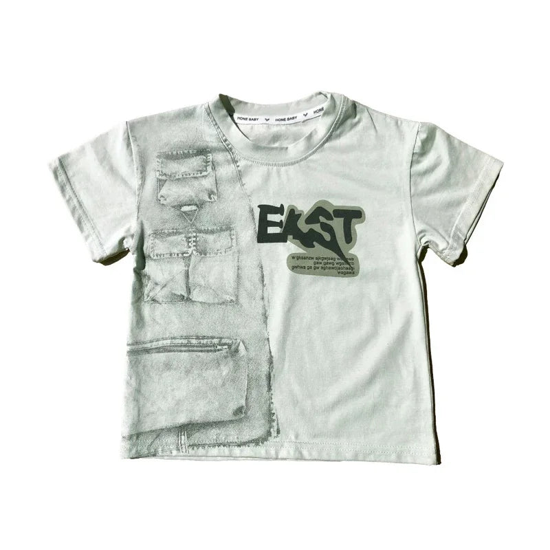 2-8 Years Boys Summer Clothing Set Letter Print Short Sleeved T-shirt+Denim Shorts 2Pcs Suit For Kids Handsome Casual Outfit