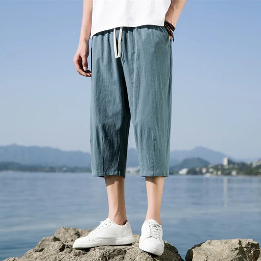 Summer Casual Linen Short Pants New Cotton Straight Mens Lightweight Shorts Large Solid Color Gym Fifth Beach Short Pants