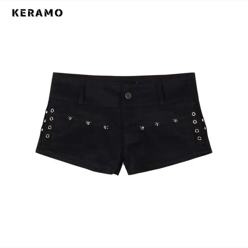 Hotsweet High Waist 2000S Black Sheath Slim Fit Y2K Denim Shorts Women's Fashion Casual Sexy Street Harajuku Style Shorts