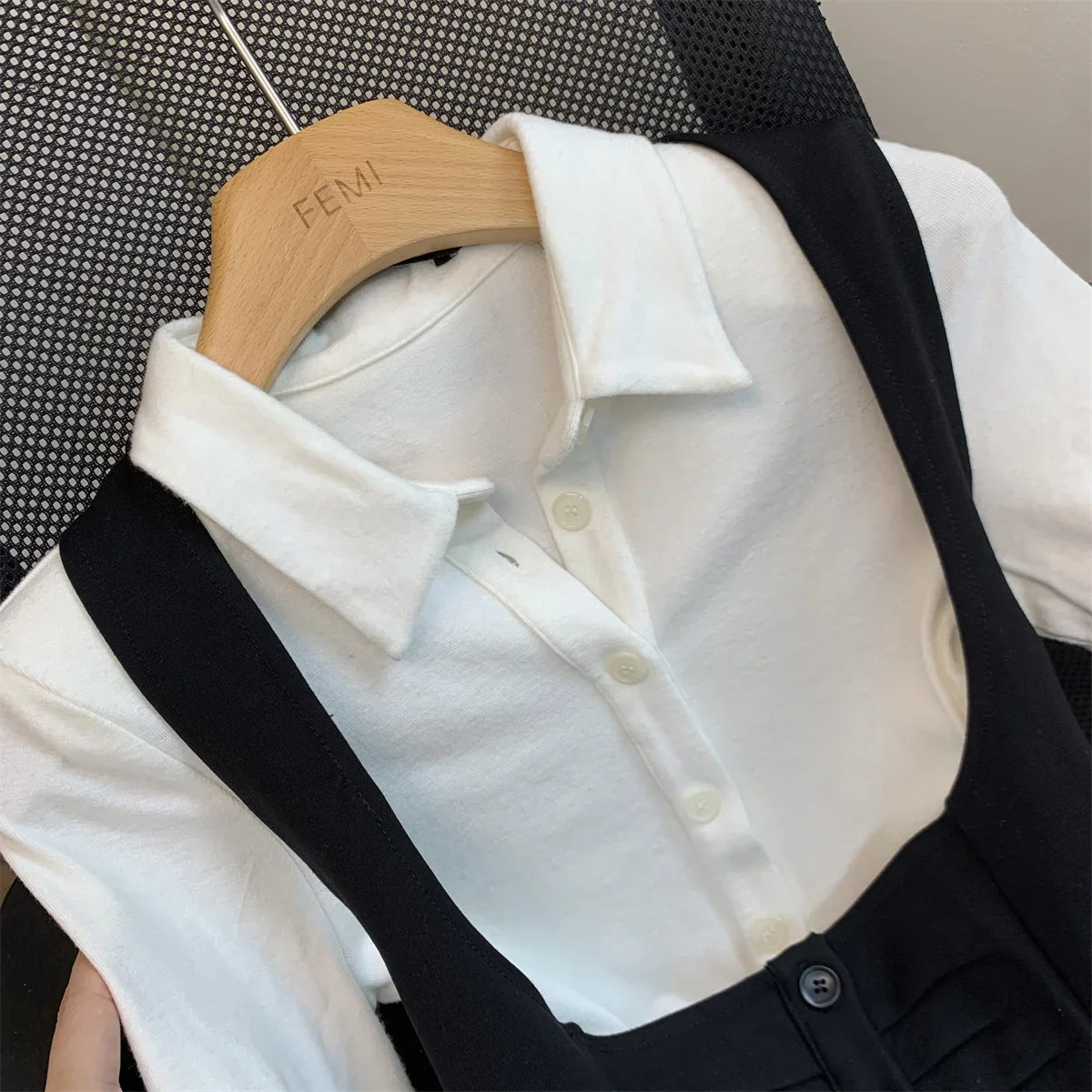 DUOJIHUI Two Piece New Sexy Chic Halter Female Dresses Basic Polo Neck Fashion Button Shirt Slim Simple A-line XS-L Women Dress