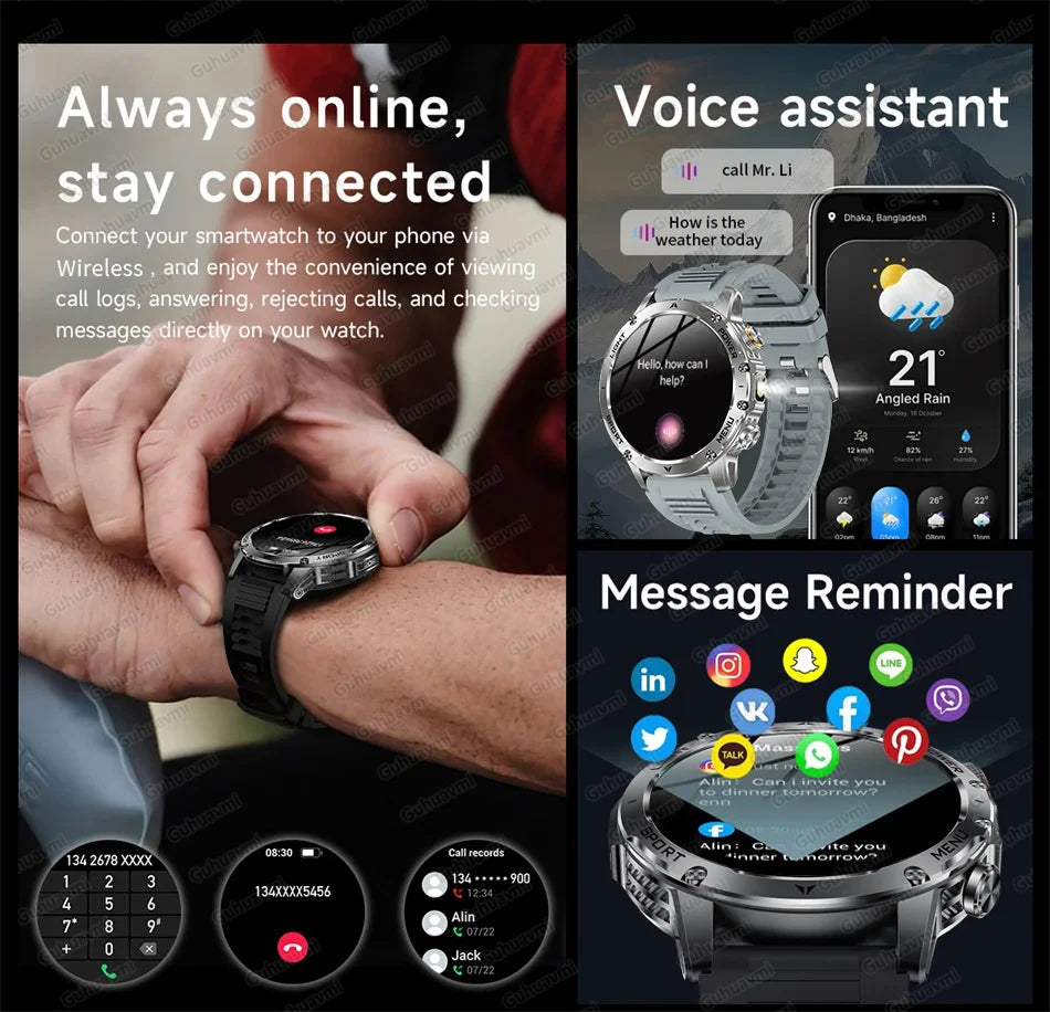 New Men Military Outdoor 1000mAh Battery Smart Watch GPS NFC Watches 3ATM Waterproof Swim 1.7-inch HD Bluetooth Call Smartwatch