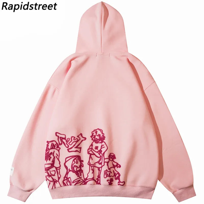 Hip Hop Streetwear Hoodie Sweatshirt Japanese Anime Cartoon Graphic Hoodie Pullover Men Harajuku Cotton Hooded Sweat Shirt Pink